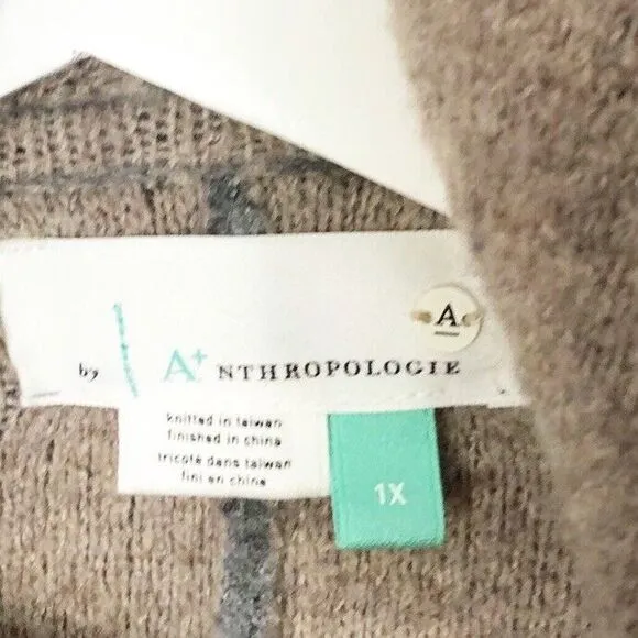 Anthropologie Hygge Cardigan 1X Two-Tone Gray Beige Heather Oversized OP1090548