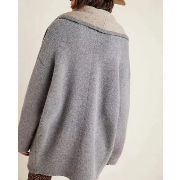 Anthropologie Hygge Cardigan 1X Two-Tone Gray Beige Heather Oversized OP1090548