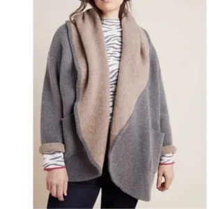 Anthropologie Hygge Cardigan 1X Two-Tone Gray Beige Heather Oversized OP1090548