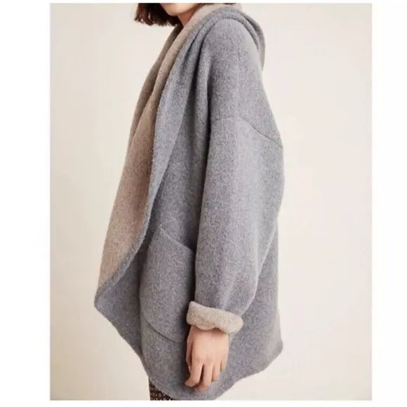 Anthropologie Hygge Cardigan 1X Two-Tone Gray Beige Heather Oversized OP1090548