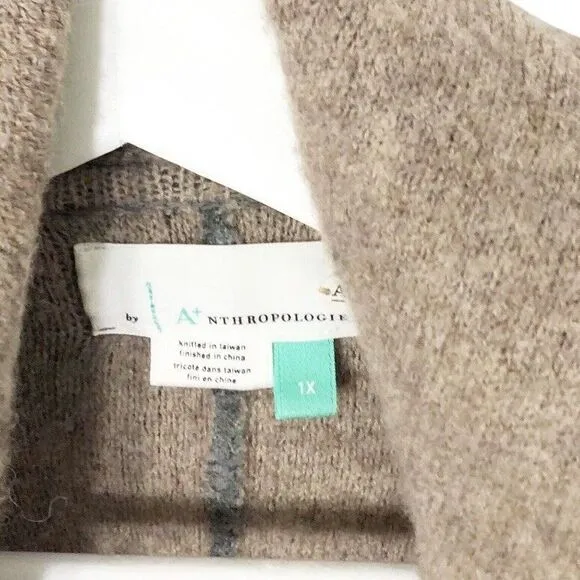 Anthropologie Hygge Cardigan 1X Two-Tone Gray Beige Heather Oversized OP1090548