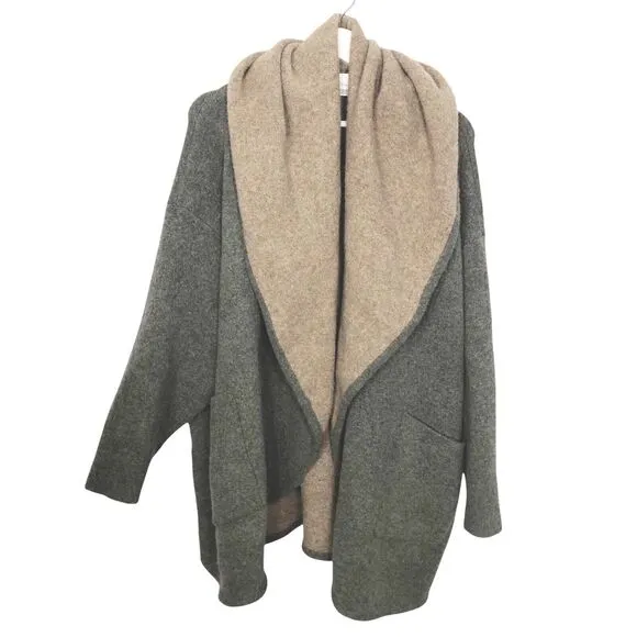 Anthropologie Hygge Cardigan 1X Two-Tone Gray Beige Heather Oversized OP1090548