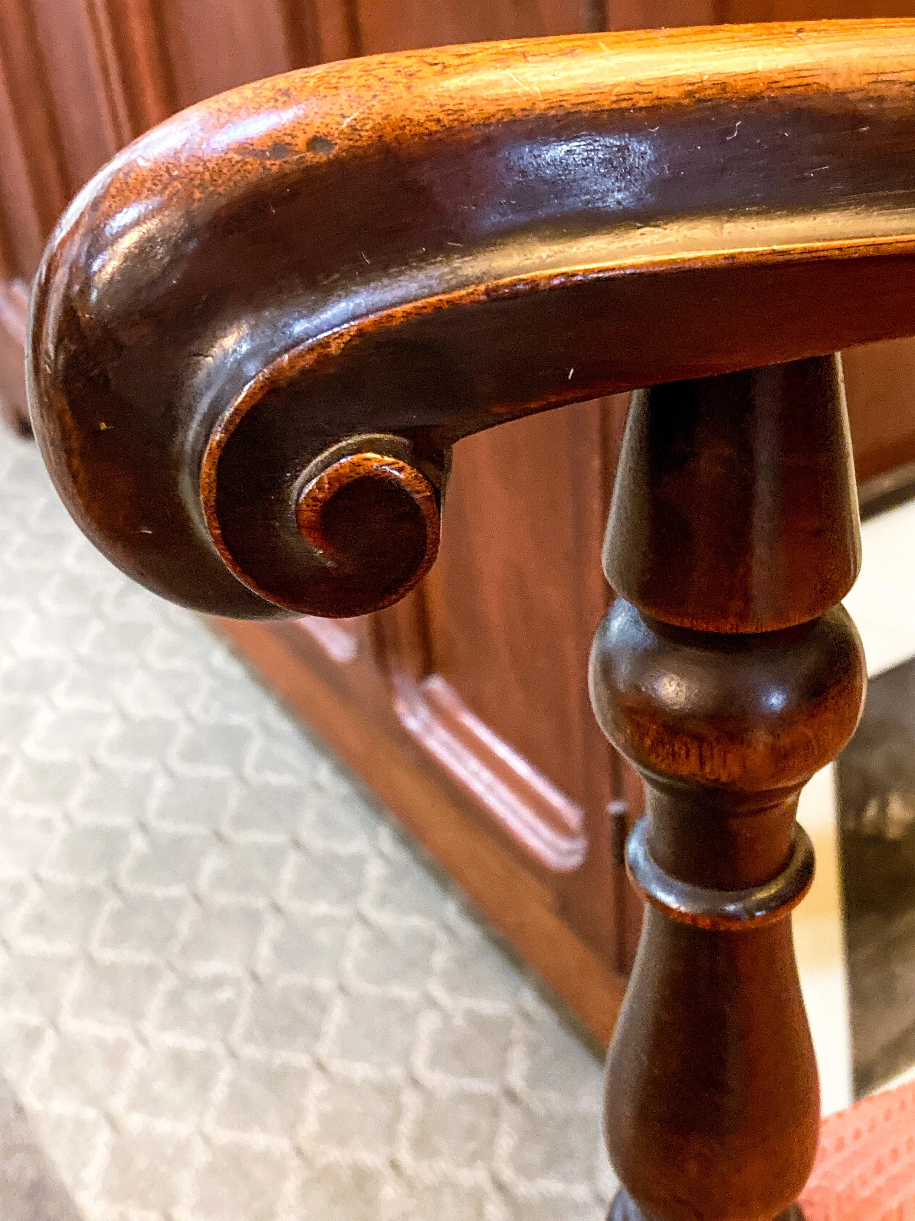 Antique 1900s Jacobean Style Carved Walnut Wood Upholstered Throne Chair