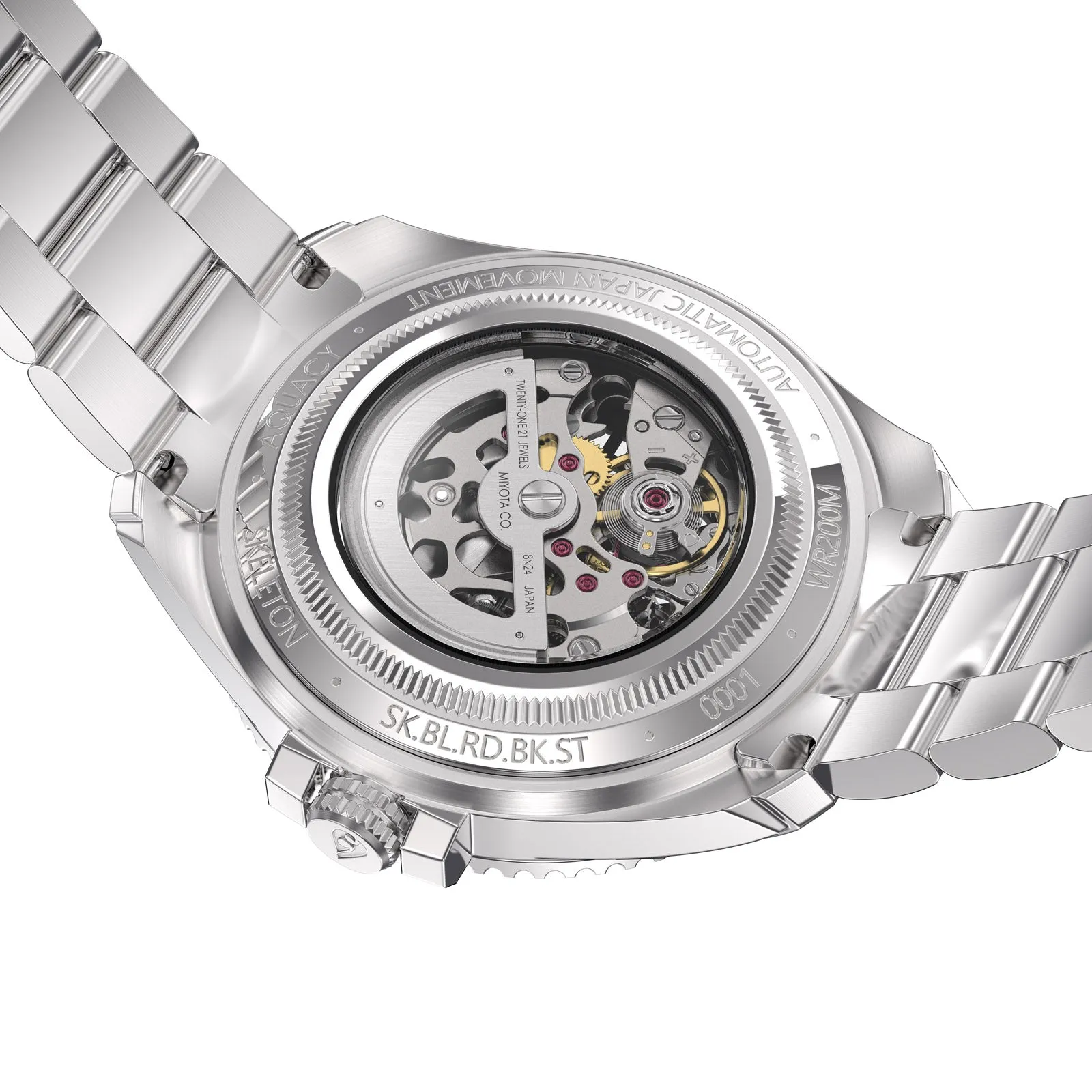 Aquacy Hei Matau Skeleton Watch 200M Black Dial Blue/Red Bezel Men's Automatic