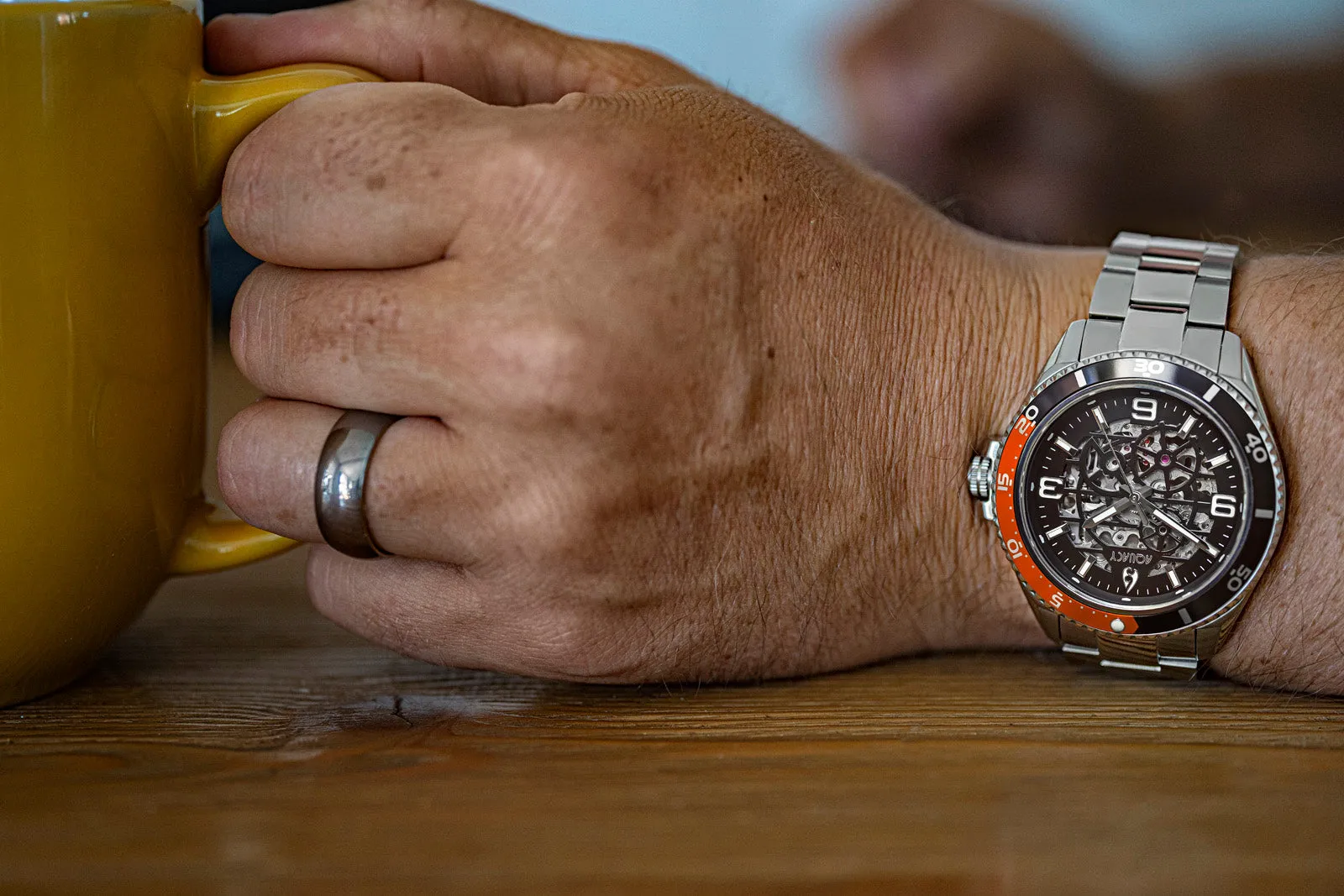 Aquacy Hei Matau Skeleton Watch 200M Black Dial Orange Bezel Men's Automatic