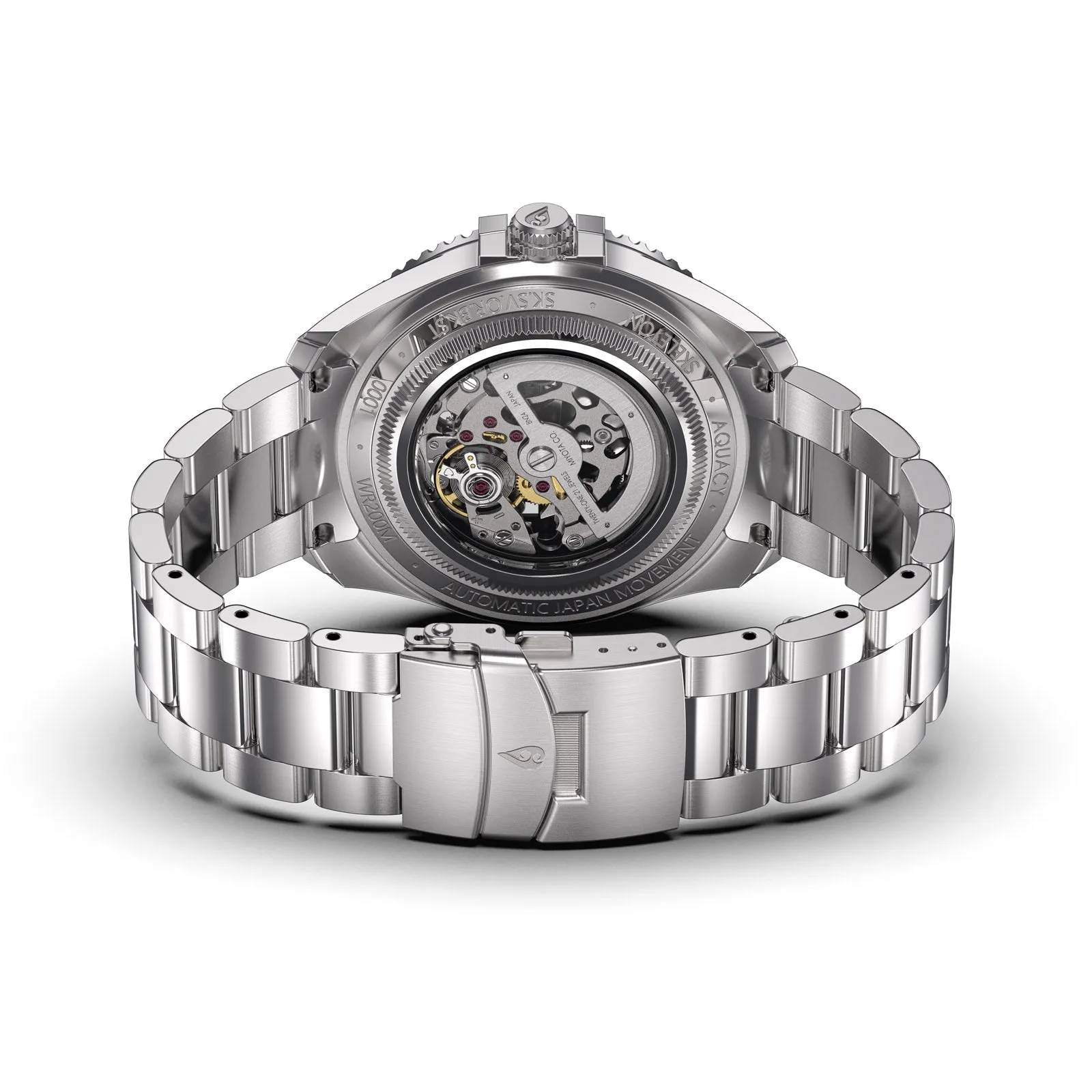 Aquacy Hei Matau Skeleton Watch 200M Black Dial Orange/Silver Bezel Men's Automatic