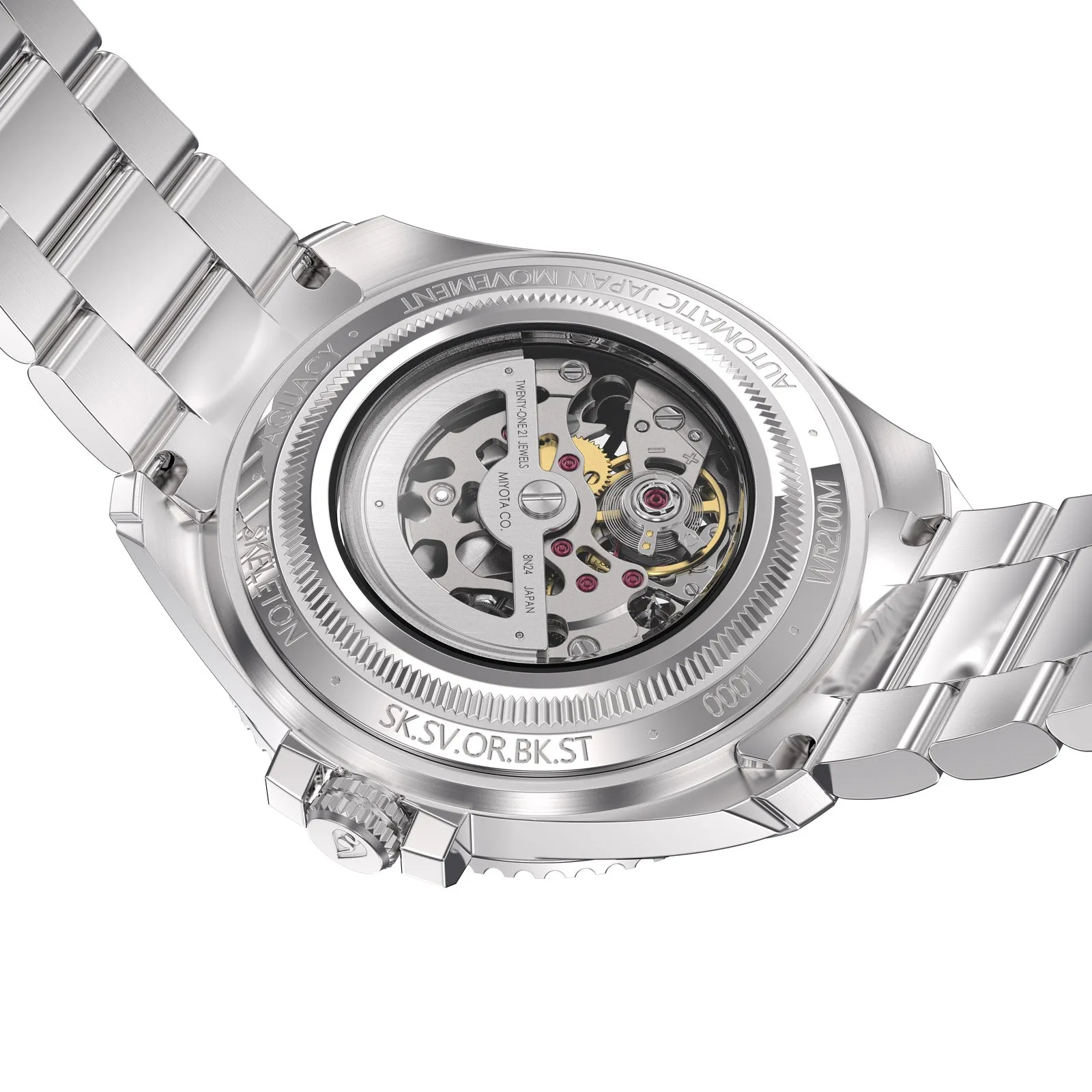 Aquacy Hei Matau Skeleton Watch 200M Black Dial Orange/Silver Bezel Men's Automatic