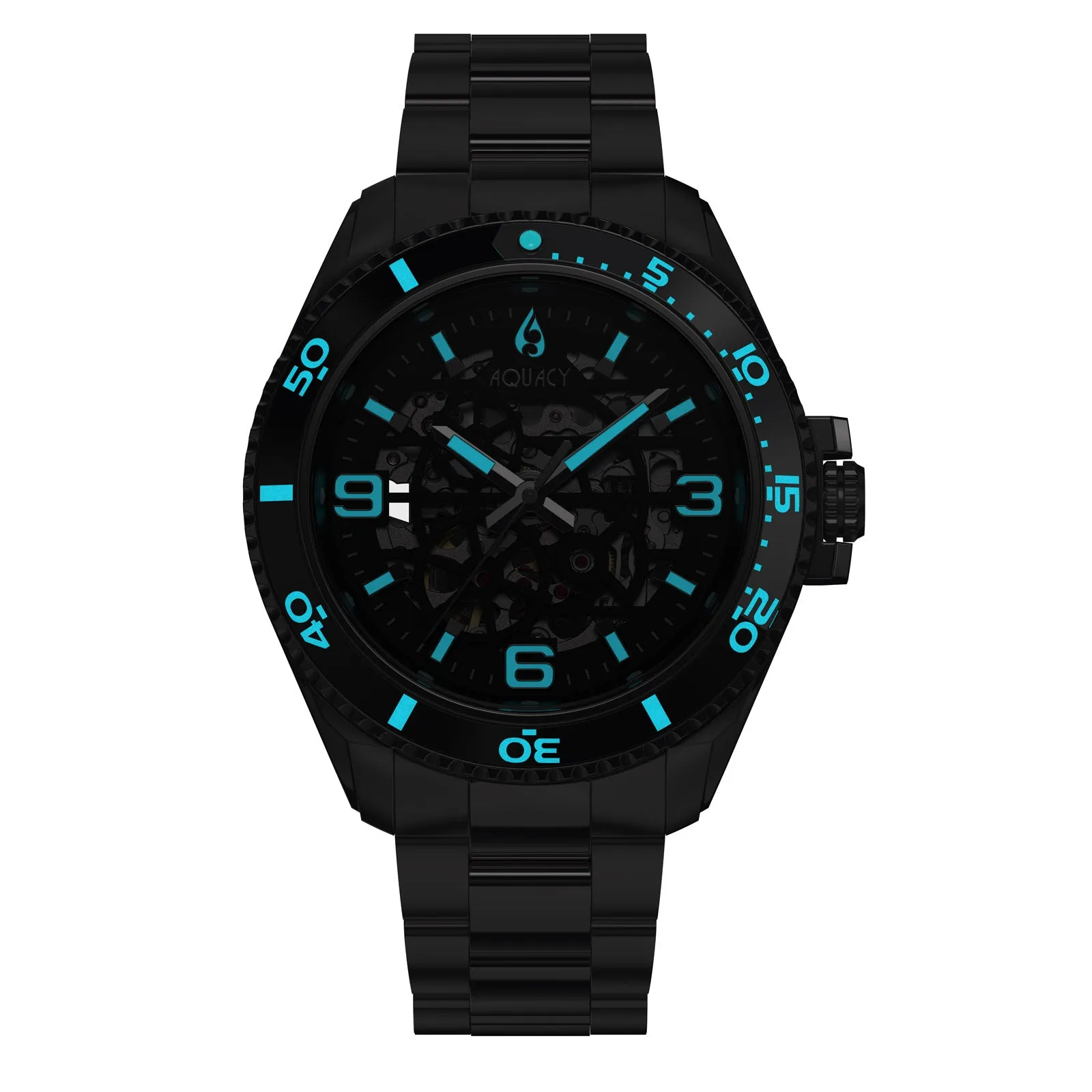Aquacy Hei Matau Skeleton Watch 200M Black Dial Silver/Black Bezel Men's Automatic
