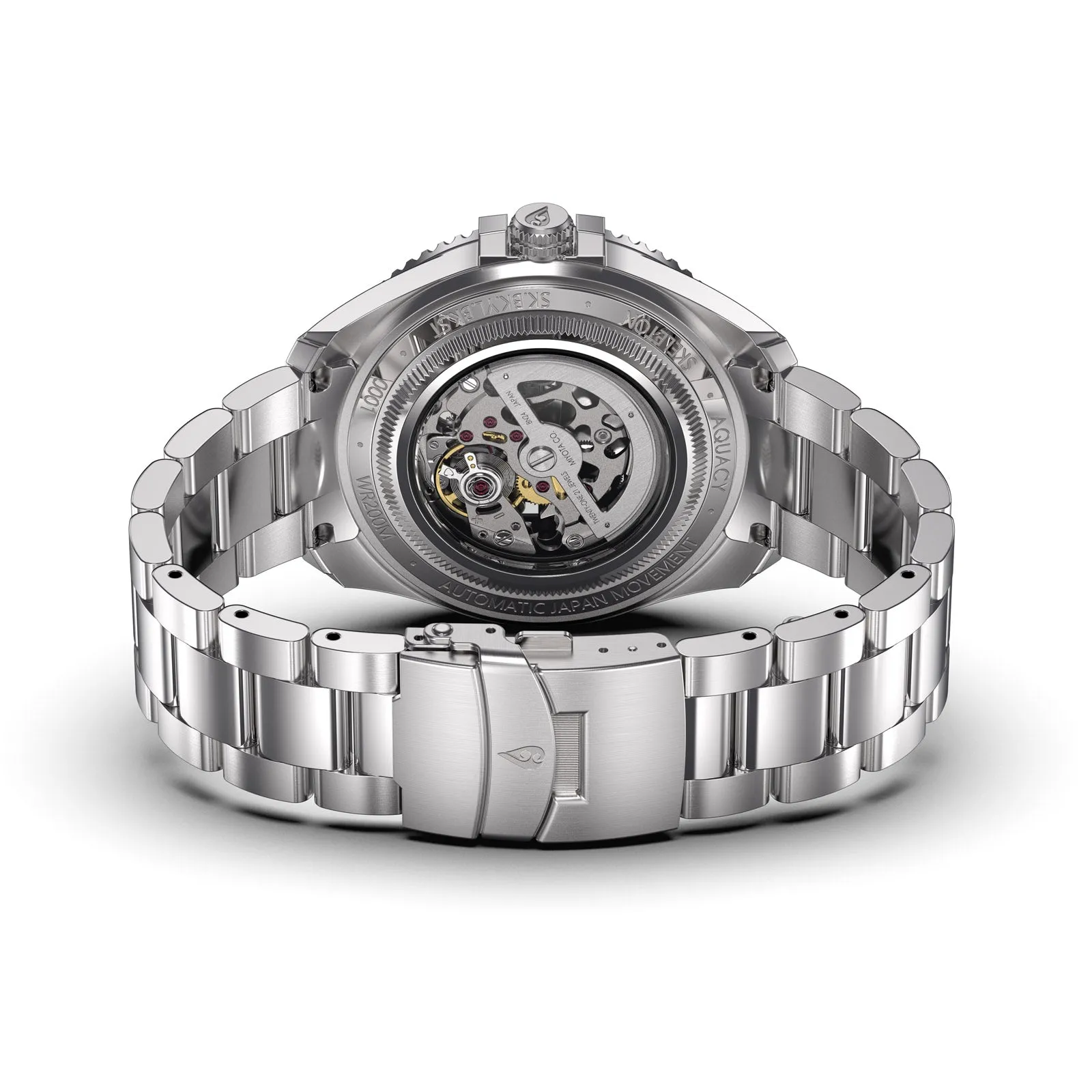 Aquacy Hei Matau Skeleton Watch 200M Black Dial Yellow  Bezel Men's Automatic