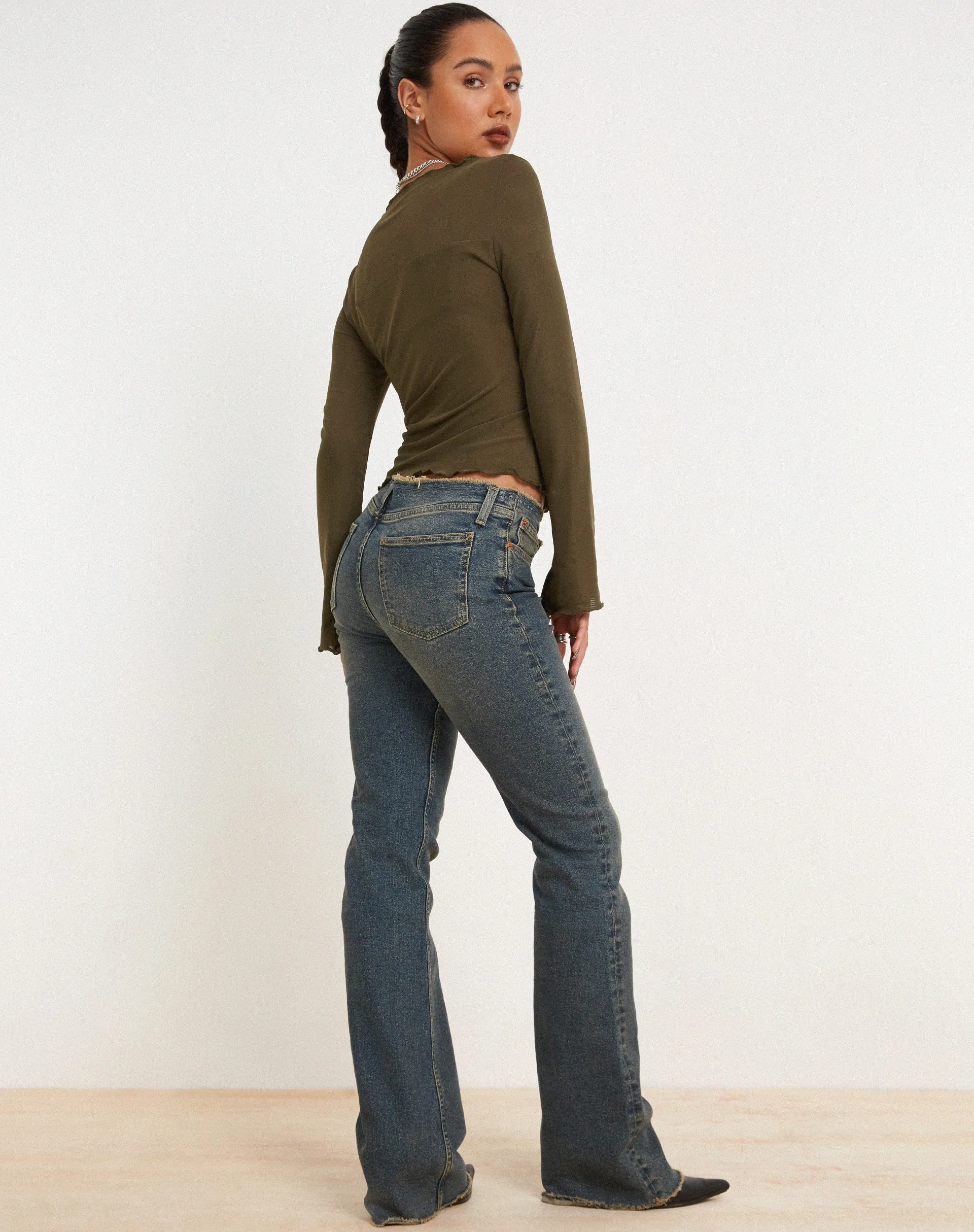 Armina Mesh Long Sleeve Top in Green Leaf
