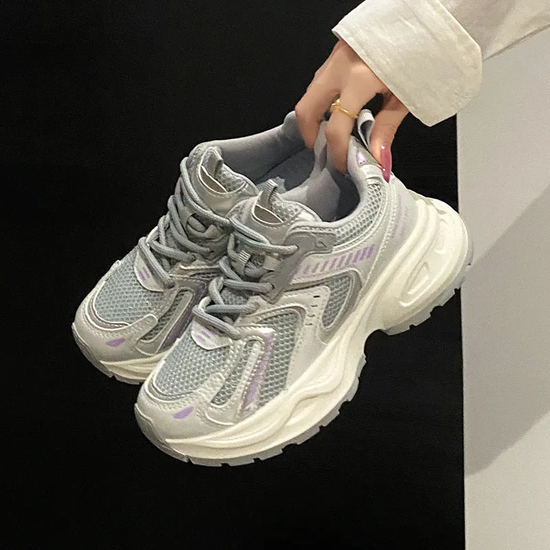 Athletic Shoes - Contrast Mesh Platform Athletic