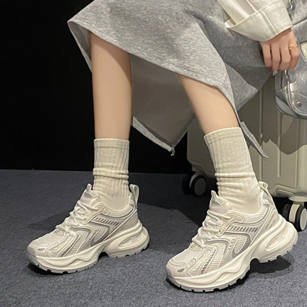 Athletic Shoes - Contrast Mesh Platform Athletic