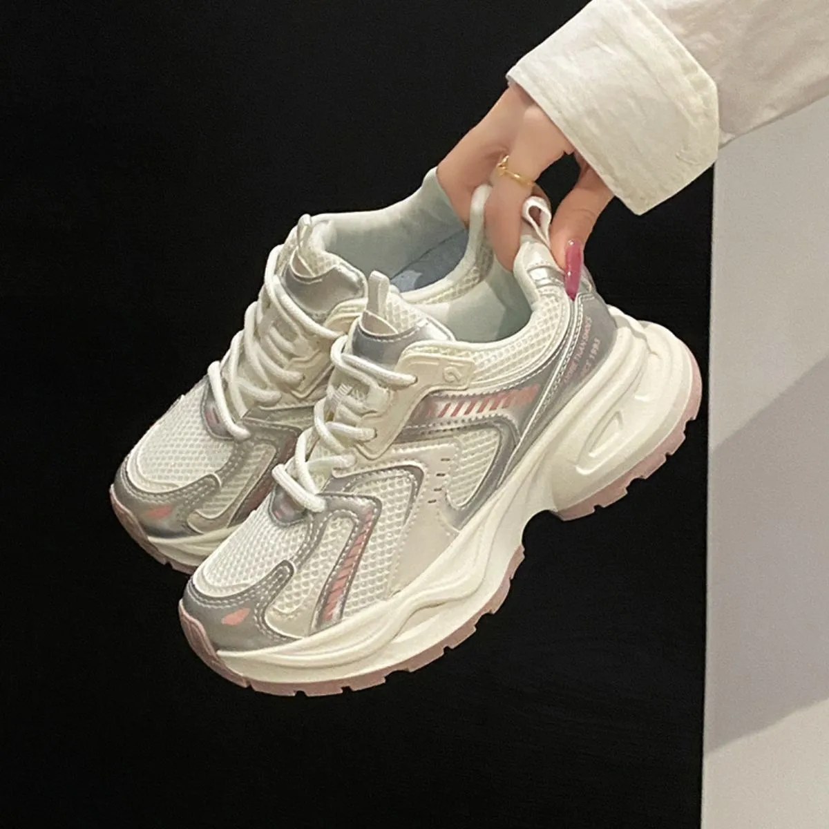 Athletic Shoes - Contrast Mesh Platform Athletic