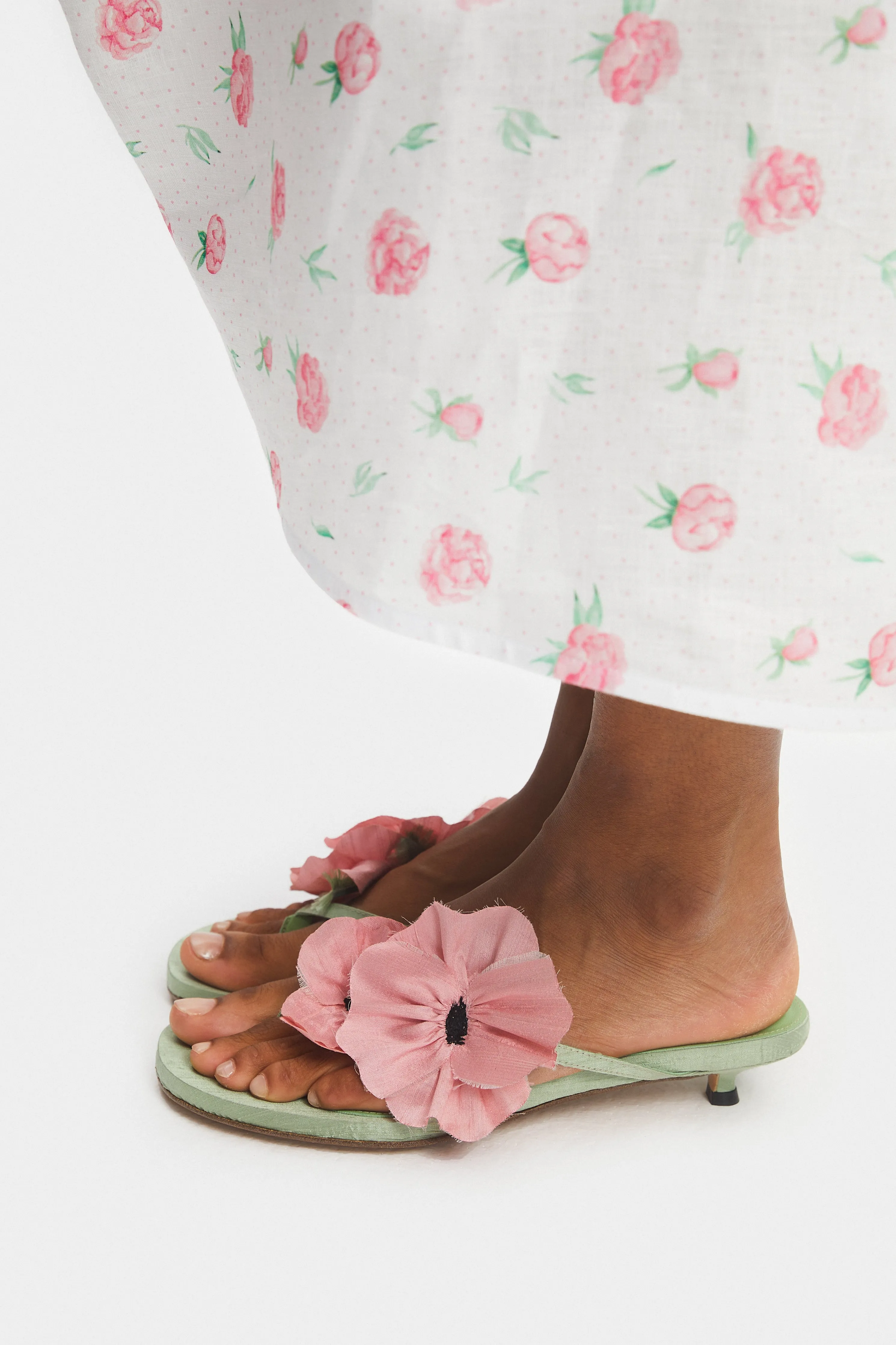Atlanta Linen Dress with Rose Detail in Roses