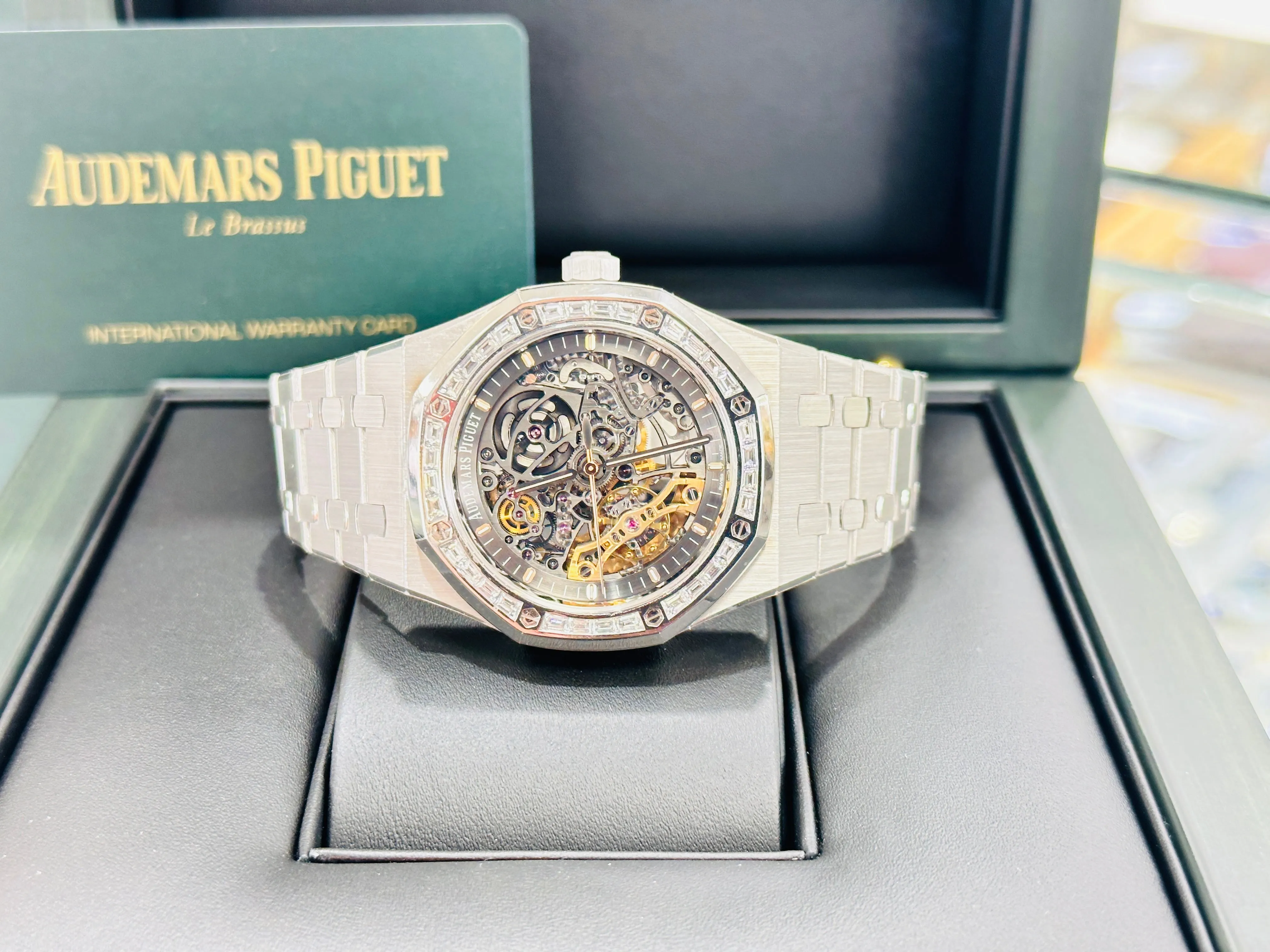 Audemars Piguet Royal Oak Double Balance Wheel Openwork White Gold Skeleton Factory Baguette Diamond Bezel 15412BC.ZZ.1220BC.01