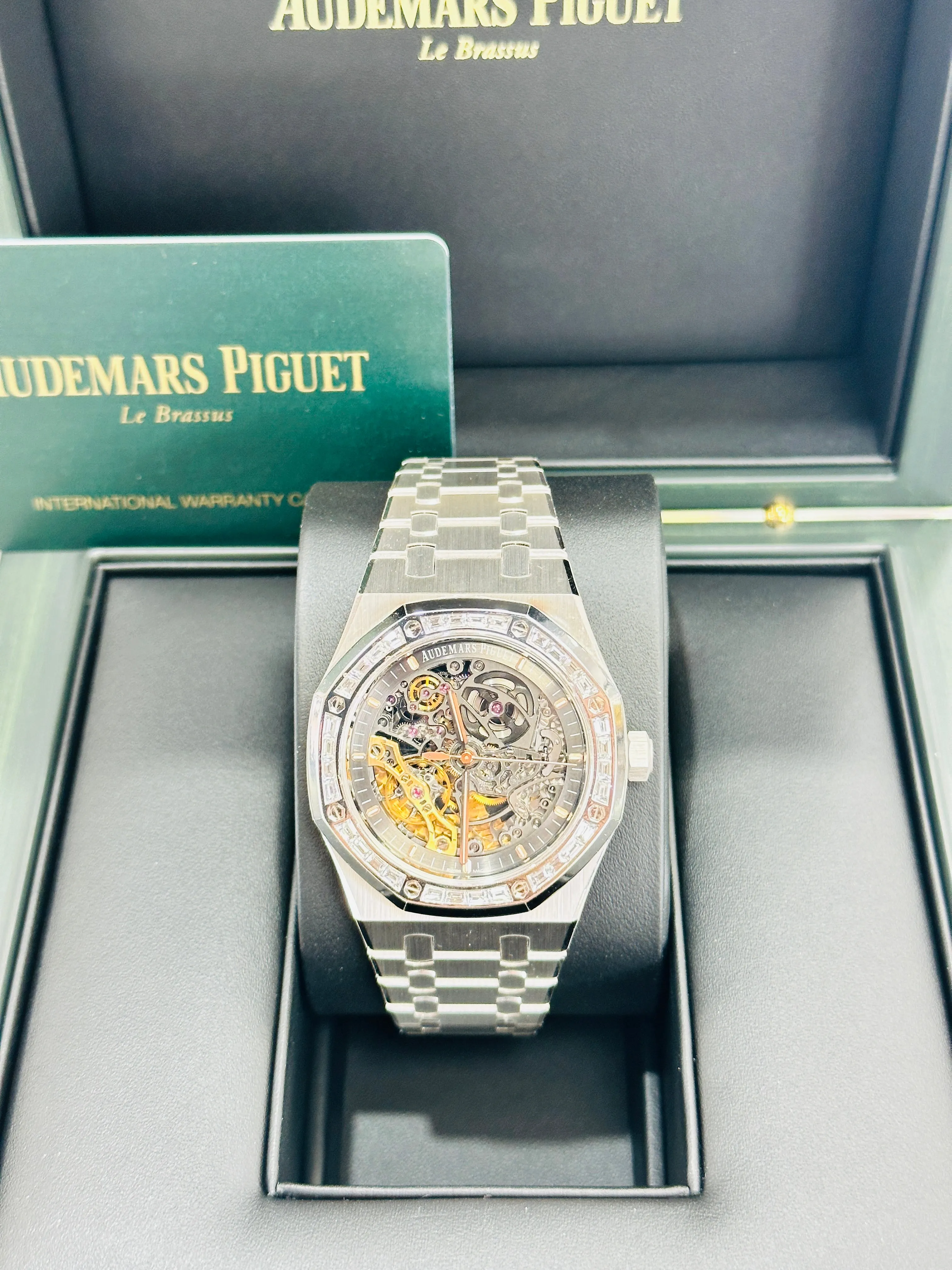 Audemars Piguet Royal Oak Double Balance Wheel Openwork White Gold Skeleton Factory Baguette Diamond Bezel 15412BC.ZZ.1220BC.01