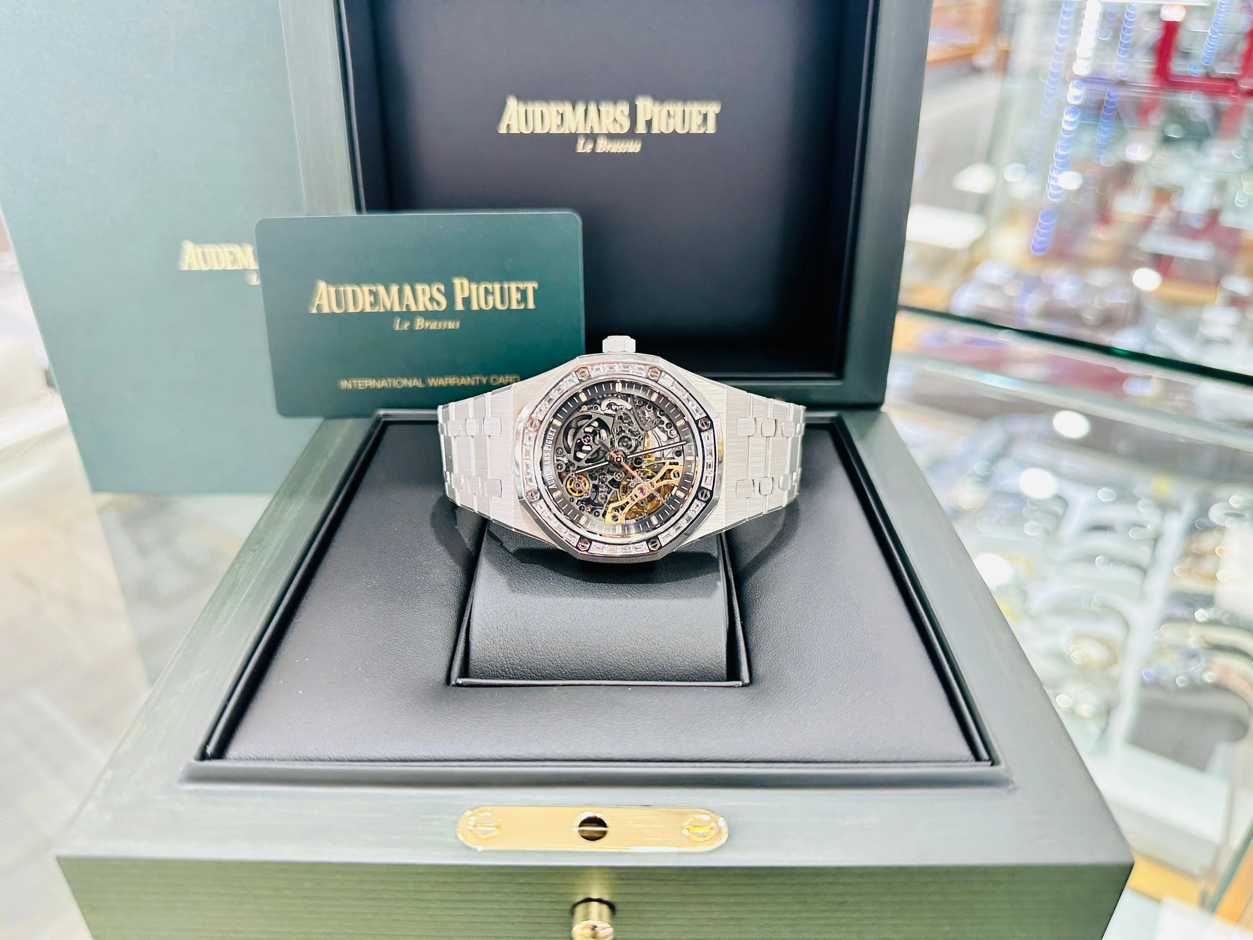 Audemars Piguet Royal Oak Double Balance Wheel Openwork White Gold Skeleton Factory Baguette Diamond Bezel 15412BC.ZZ.1220BC.01