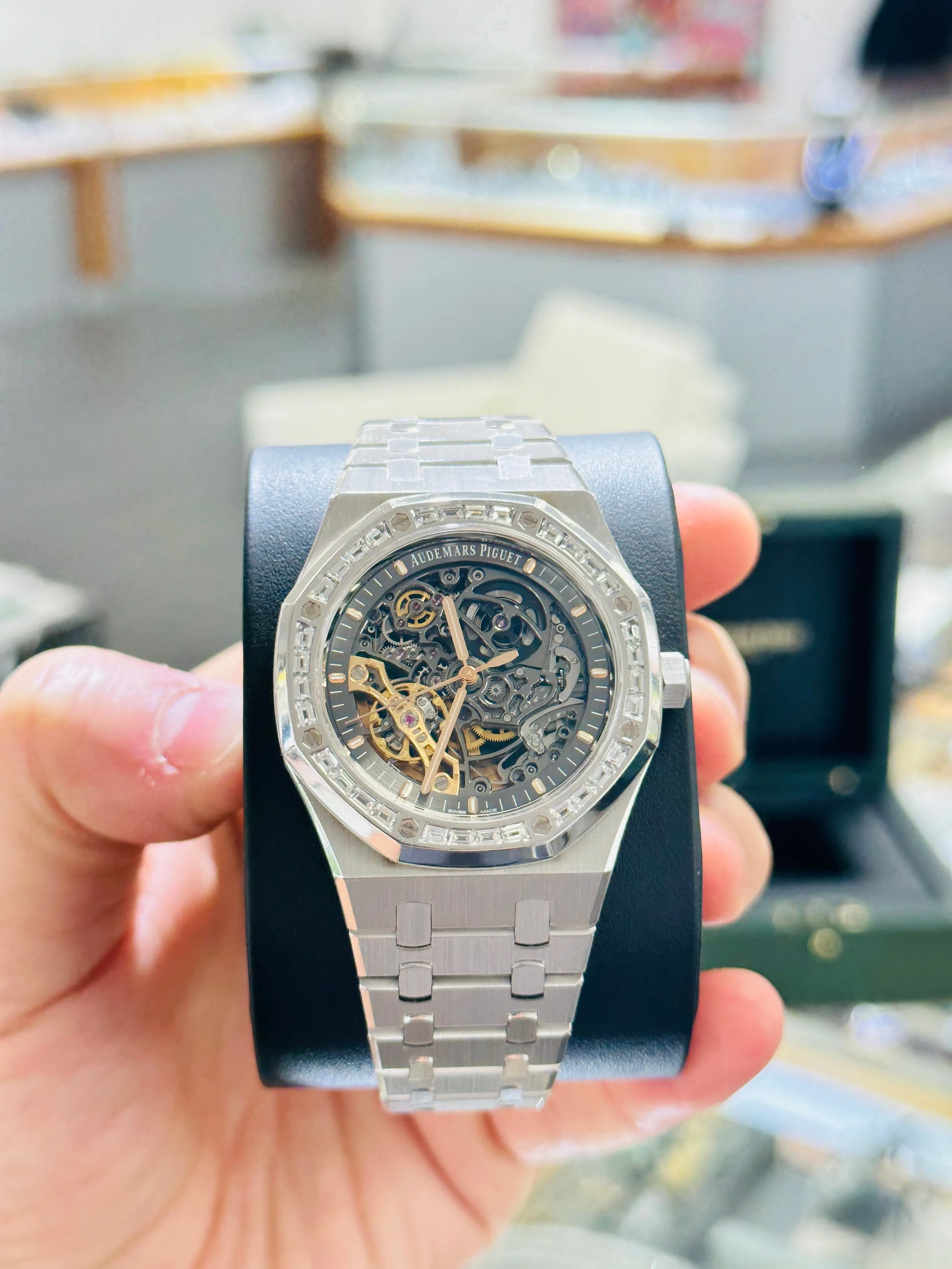 Audemars Piguet Royal Oak Double Balance Wheel Openwork White Gold Skeleton Factory Baguette Diamond Bezel 15412BC.ZZ.1220BC.01