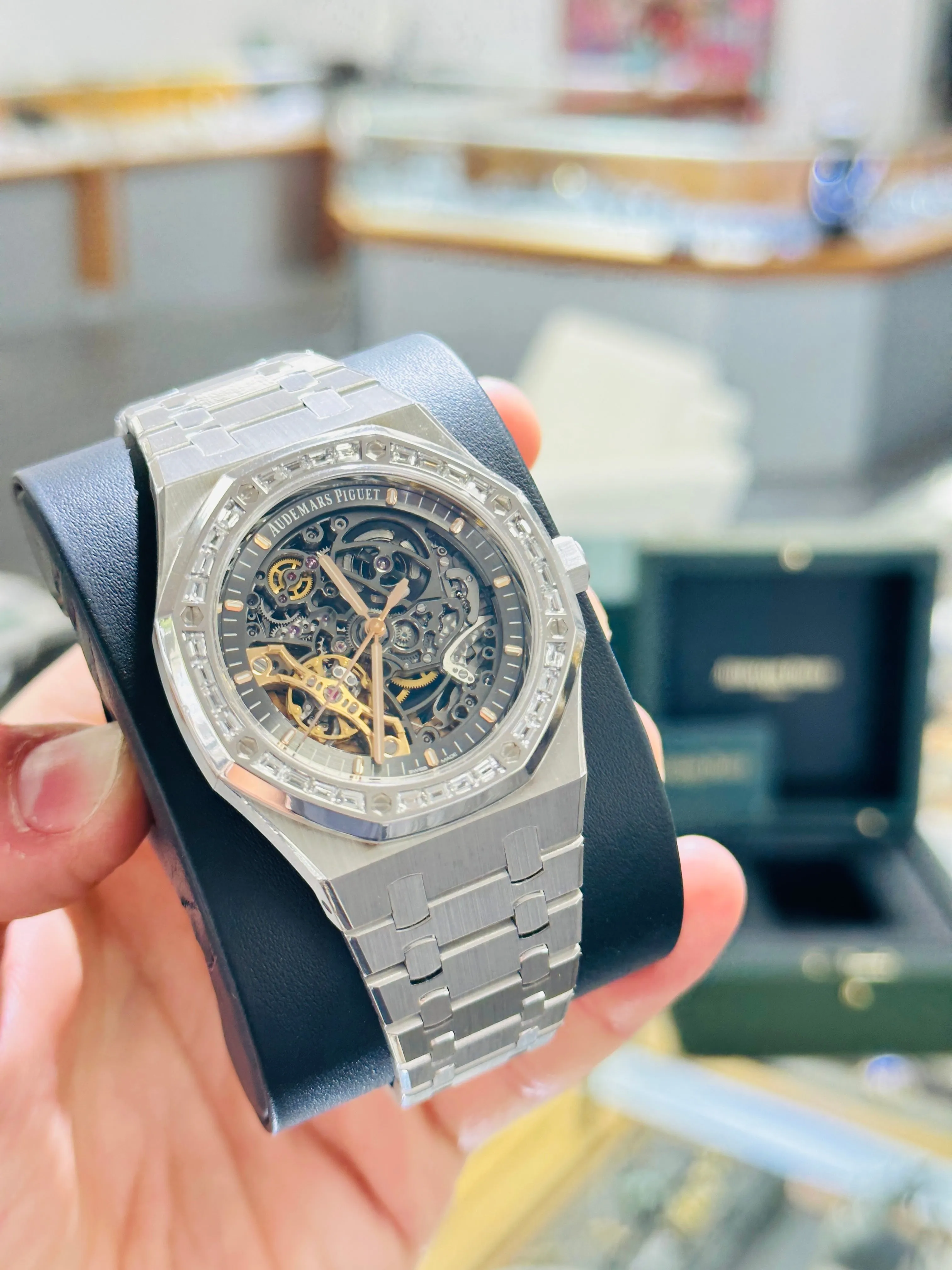 Audemars Piguet Royal Oak Double Balance Wheel Openwork White Gold Skeleton Factory Baguette Diamond Bezel 15412BC.ZZ.1220BC.01