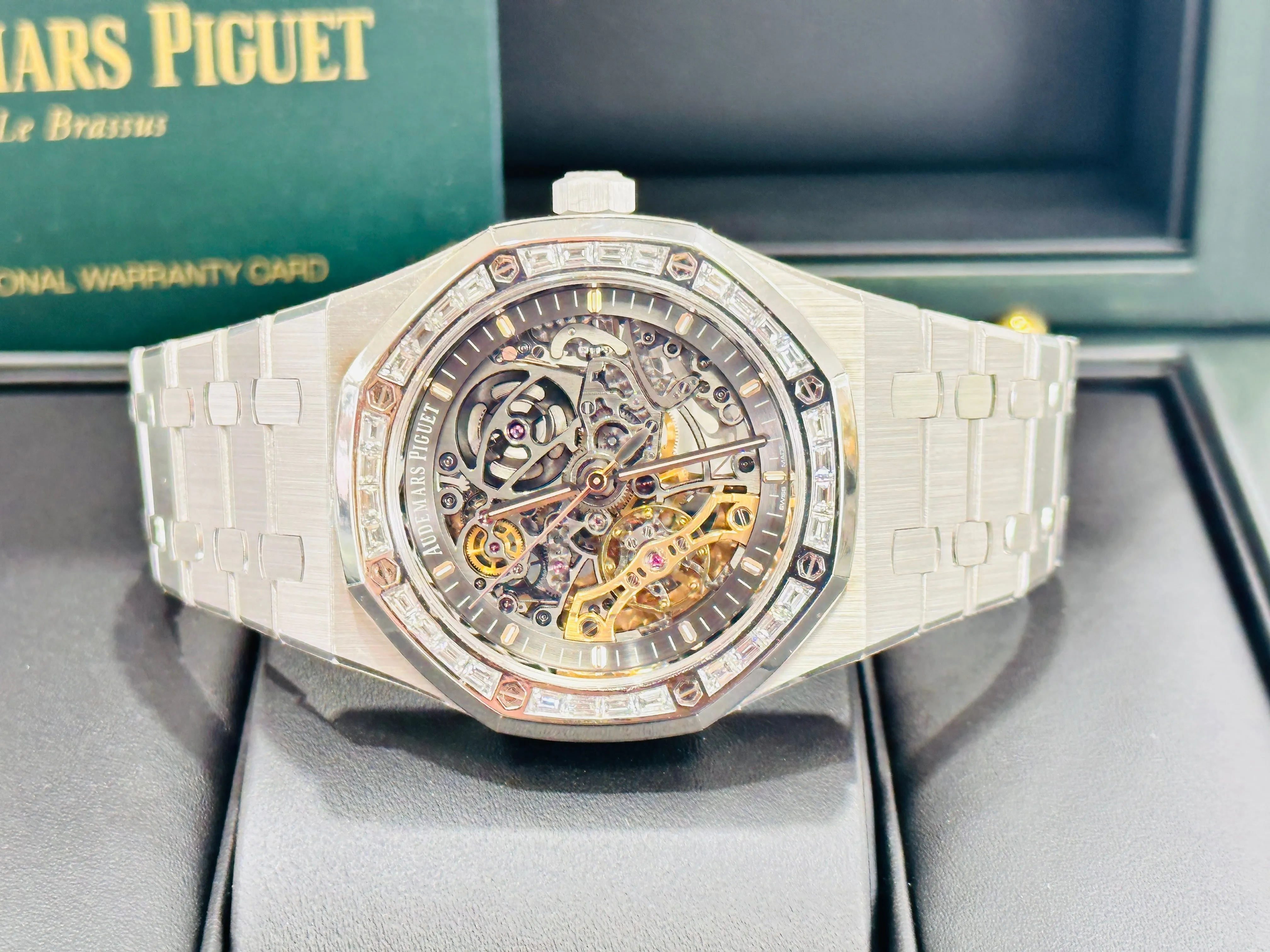 Audemars Piguet Royal Oak Double Balance Wheel Openwork White Gold Skeleton Factory Baguette Diamond Bezel 15412BC.ZZ.1220BC.01