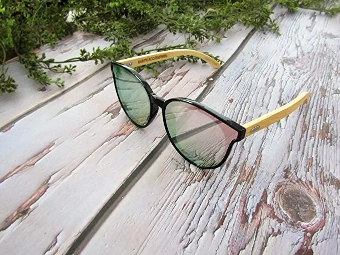 Bamboo Wood Sunglasses for Men and Women, Flat Rimmed Retro Wooden Sunglasses, Gray