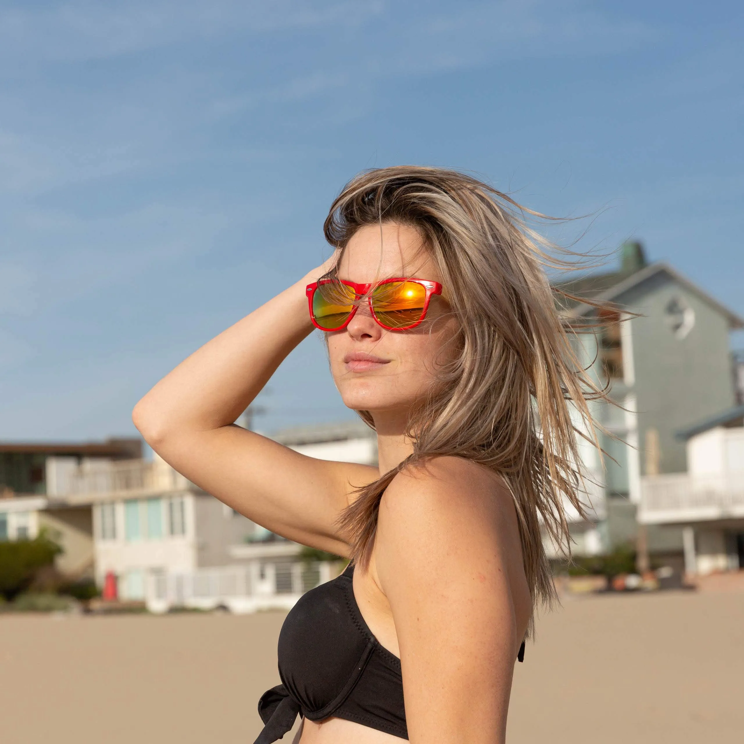 Bamboo Wood Sunglasses for Men and Women, Unisex Colored Wooden Sunglasses, Red