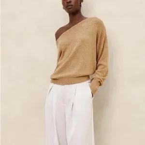 BANANA REPUBLIC WOMEN’S CAMEL ASYMMETRICAL SEQUIN SWEATER L