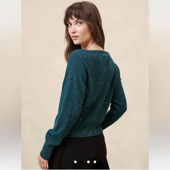 BANANA REPUBLIC WOMEN’S CAMEL ASYMMETRICAL SEQUIN SWEATER L