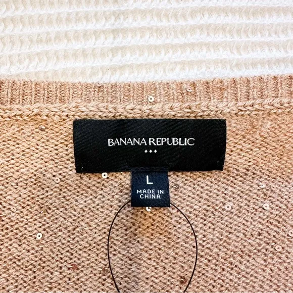 BANANA REPUBLIC WOMEN’S CAMEL ASYMMETRICAL SEQUIN SWEATER L