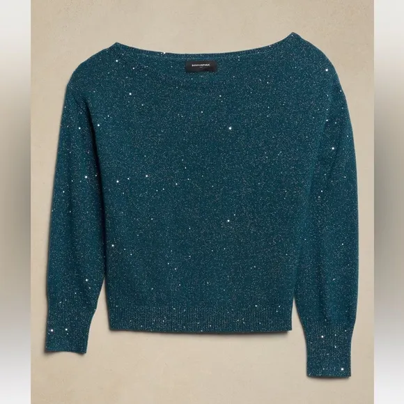 BANANA REPUBLIC WOMEN’S CAMEL ASYMMETRICAL SEQUIN SWEATER L