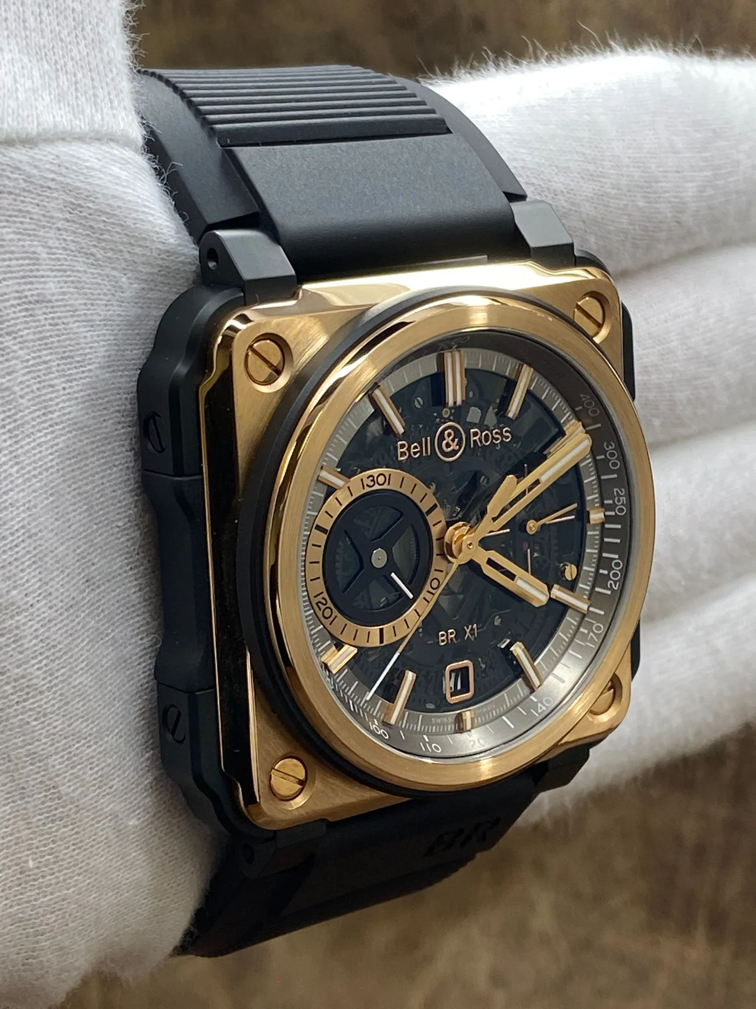Bell & Ross BR-X1 ROSE GOLD & CERAMIC L.E 99pcs BR X1-PG-CE Skeleton Dial Automatic Men's Watch