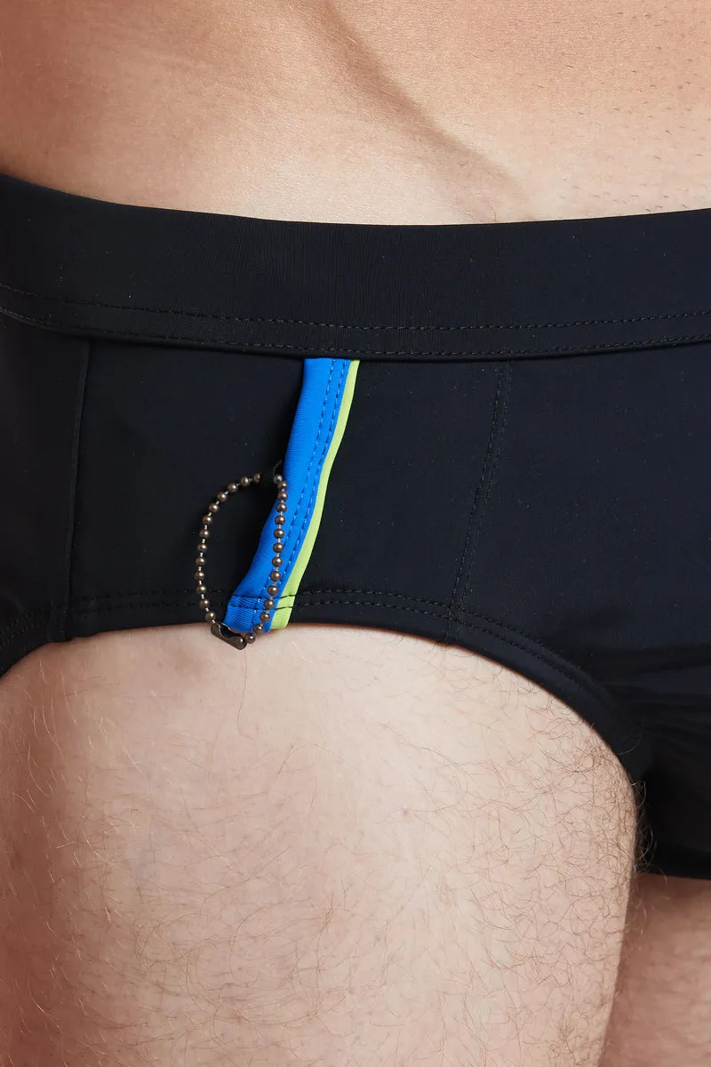Black - CAMDEN Bikini Swim Brief with Cobalt Trim