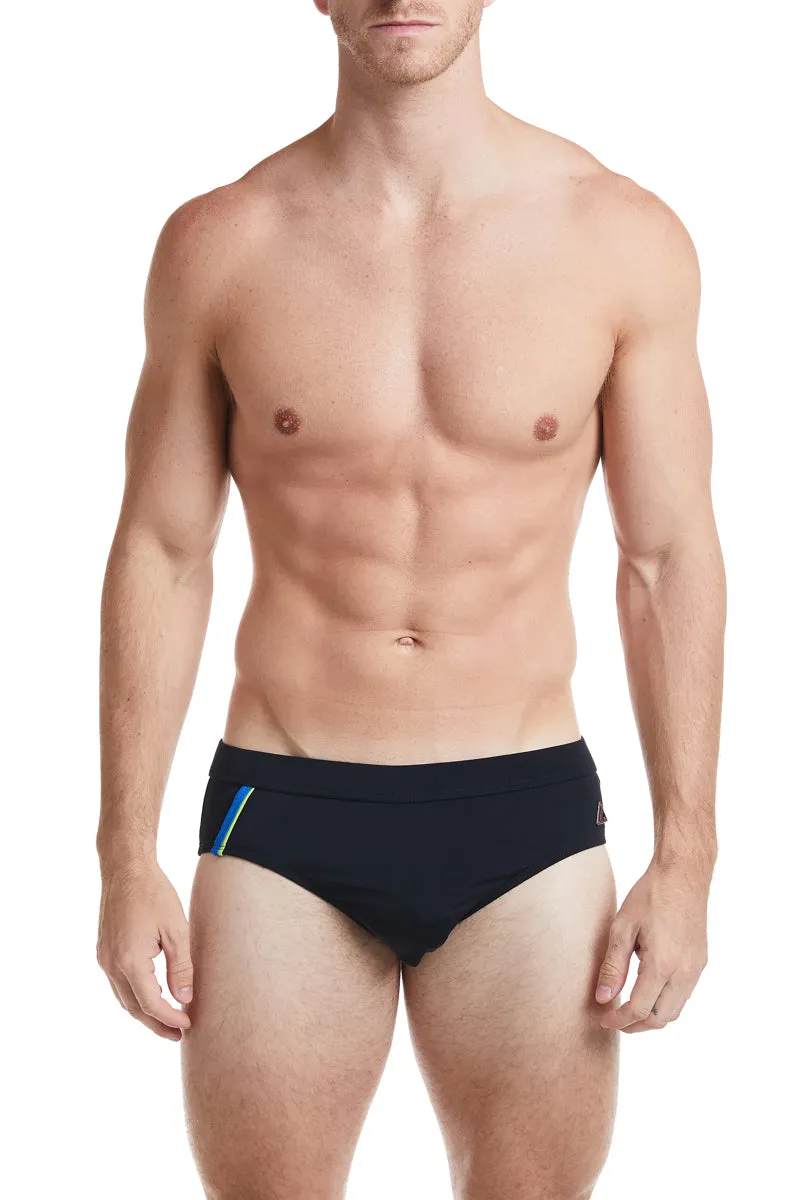Black - CAMDEN Bikini Swim Brief with Cobalt Trim