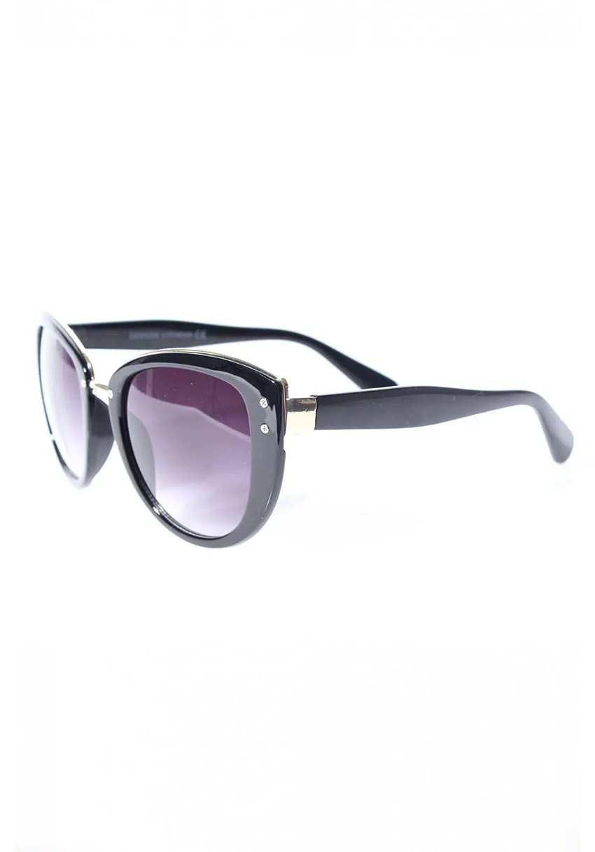 Black Cat Eye Sunglasses with Gold Detail