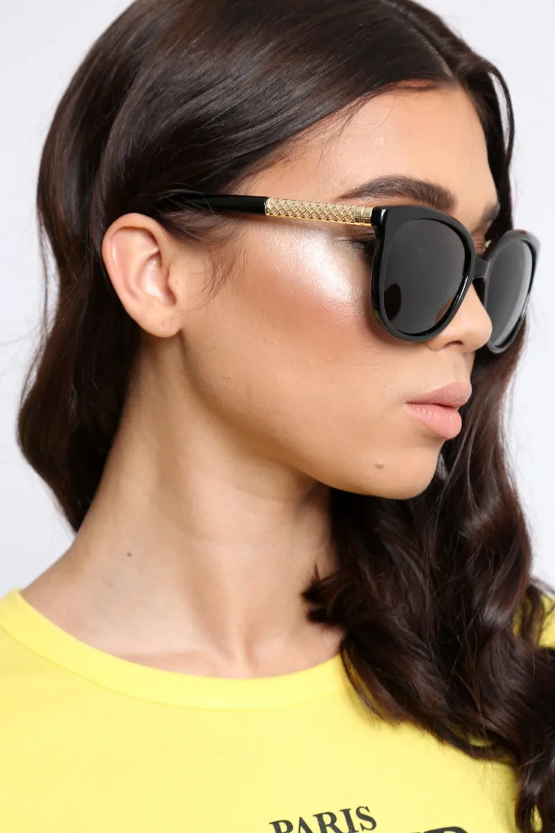 Black Gold Cage Detail Sunglasses - Riko