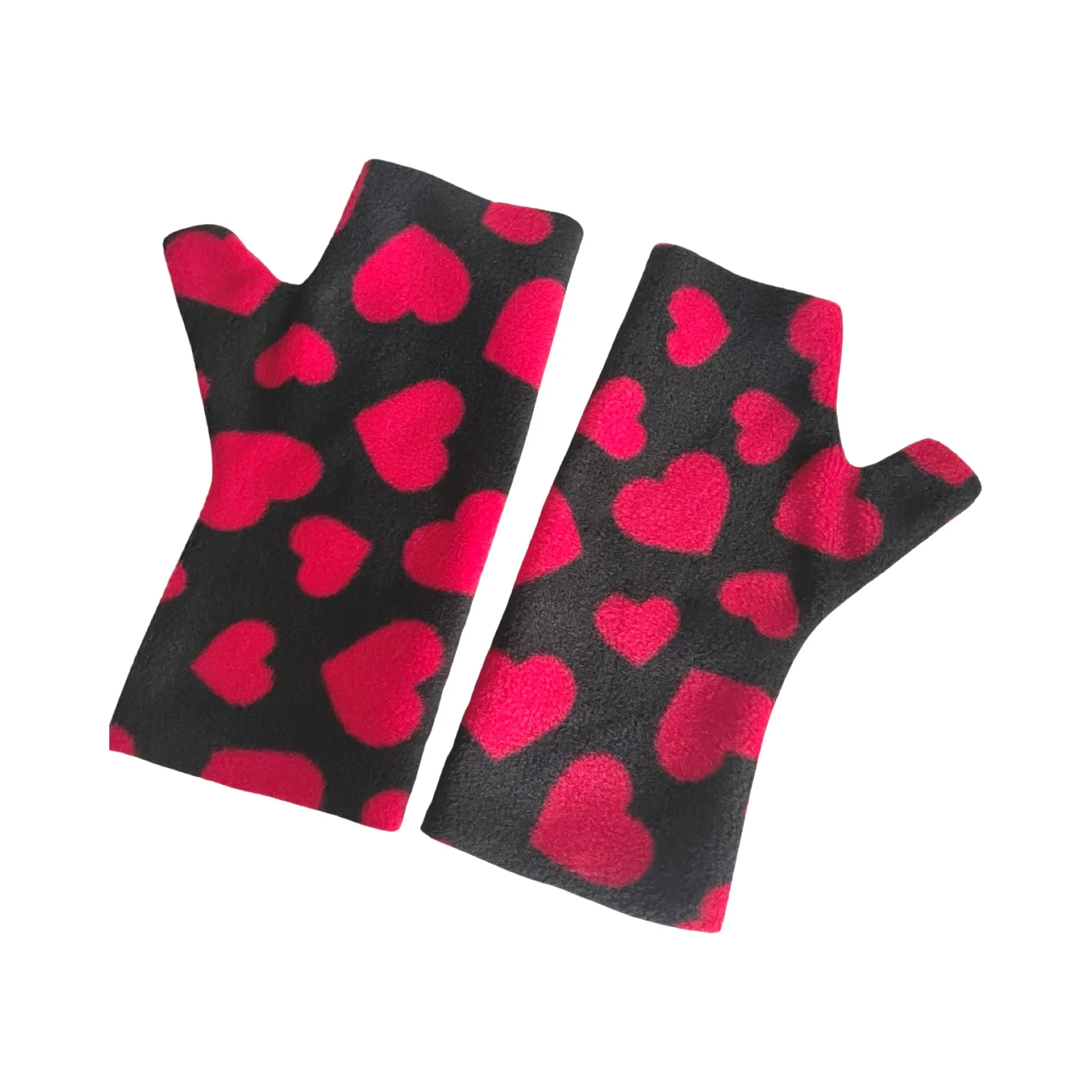 Black heart fingerless gloves and ear warmer set for women