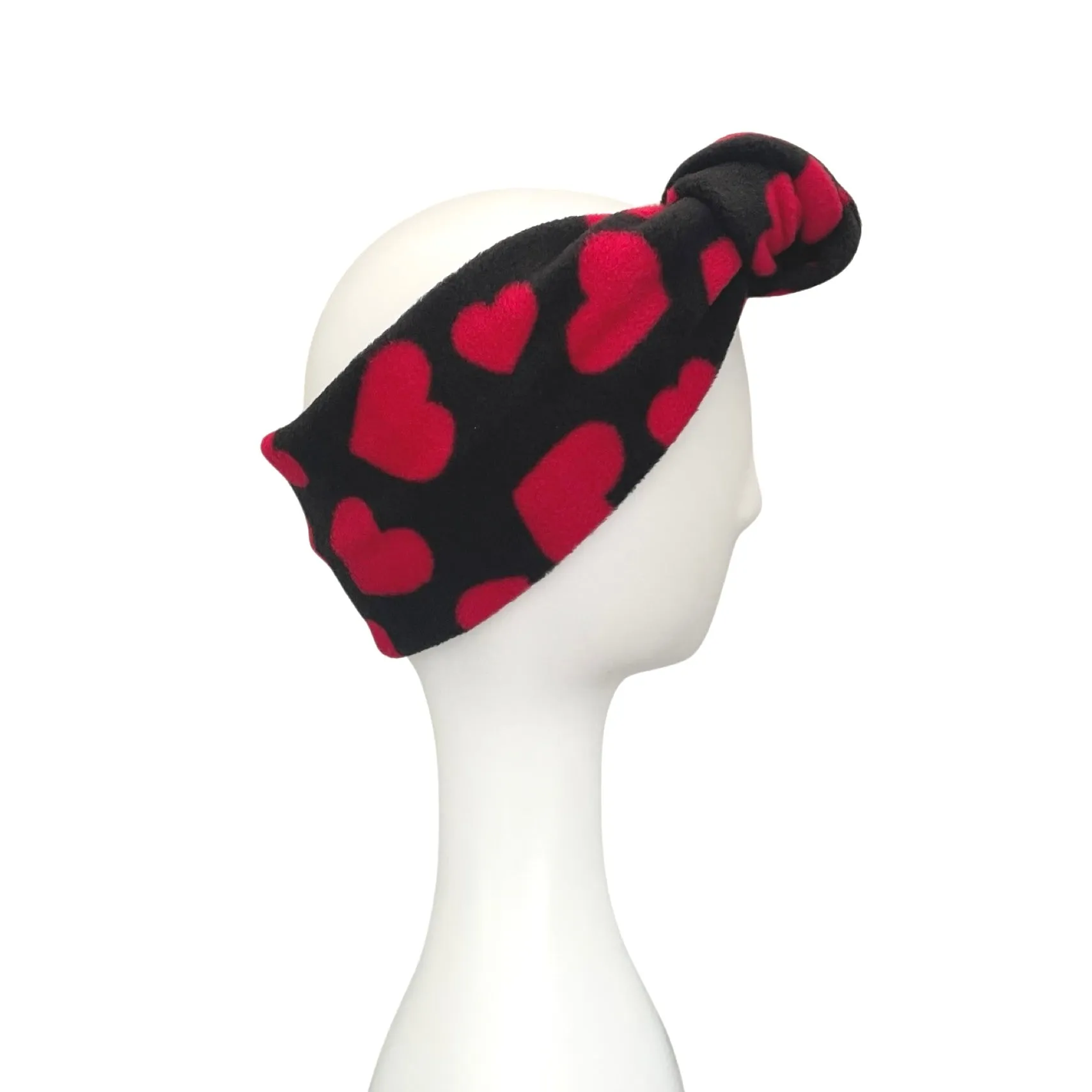 Black heart fingerless gloves and ear warmer set for women