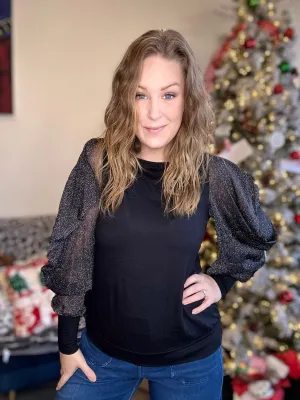 Black Mesh Sleeve Blouse
