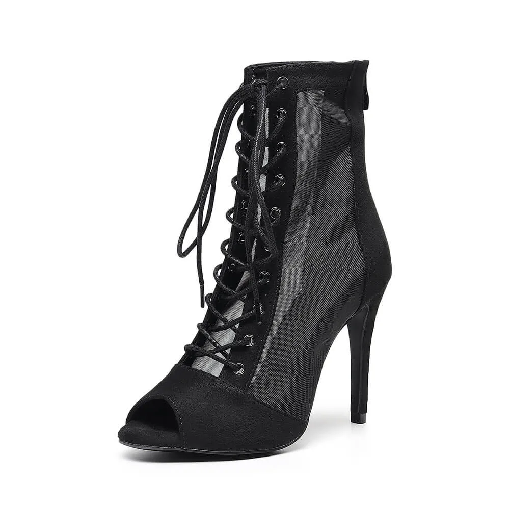Black Mesh Suede Ankle Boots