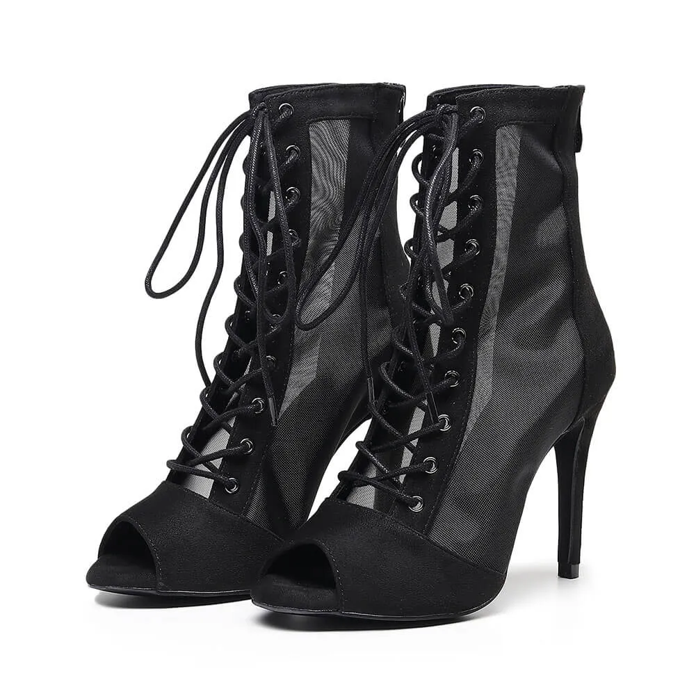 Black Mesh Suede Ankle Boots