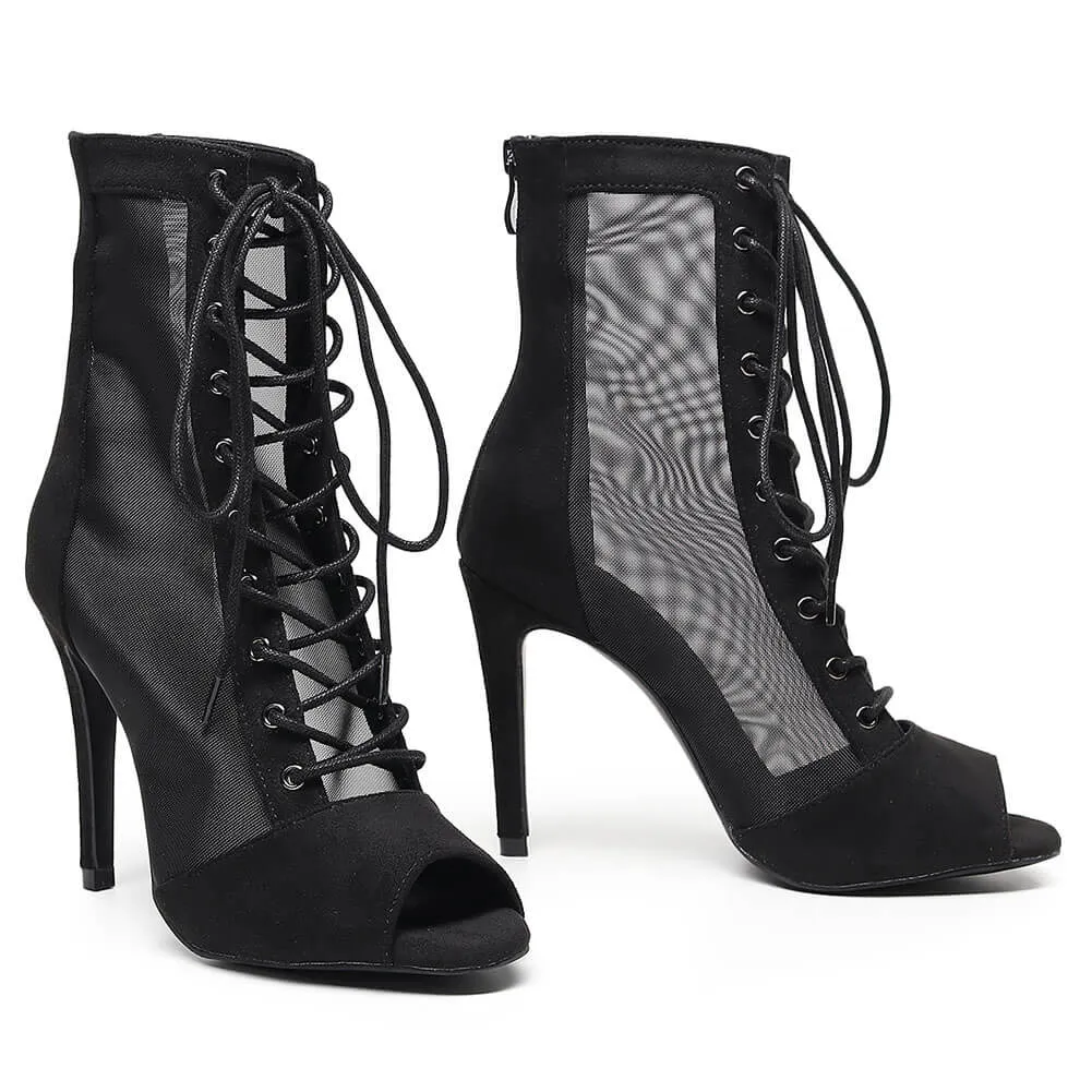 Black Mesh Suede Ankle Boots