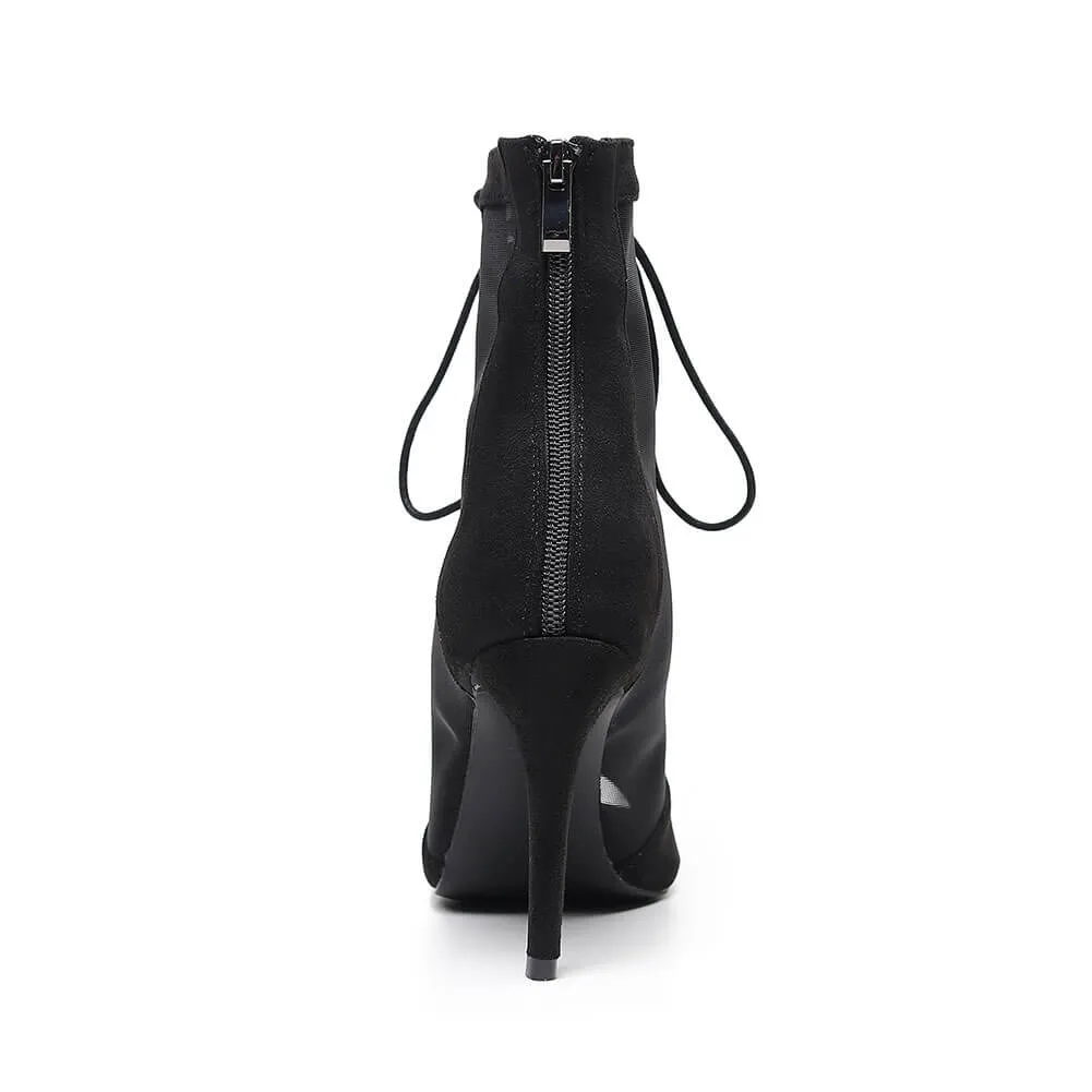 Black Mesh Suede Ankle Boots