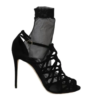 Black Suede Tulle Ankle Boots Sandals