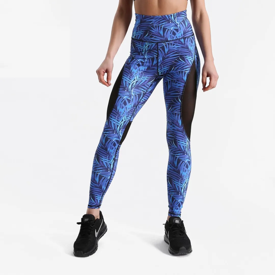 Blue leaf -Fitness leggings with mesh inserts
