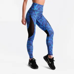 Blue leaf -Fitness leggings with mesh inserts