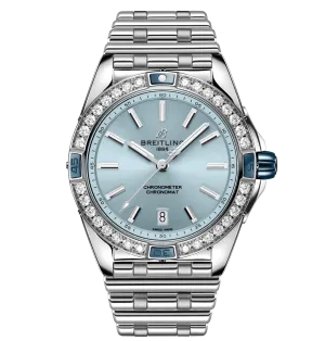 Breitling Super Chronomat 38mm Diamond Watch with Light Blue Dial