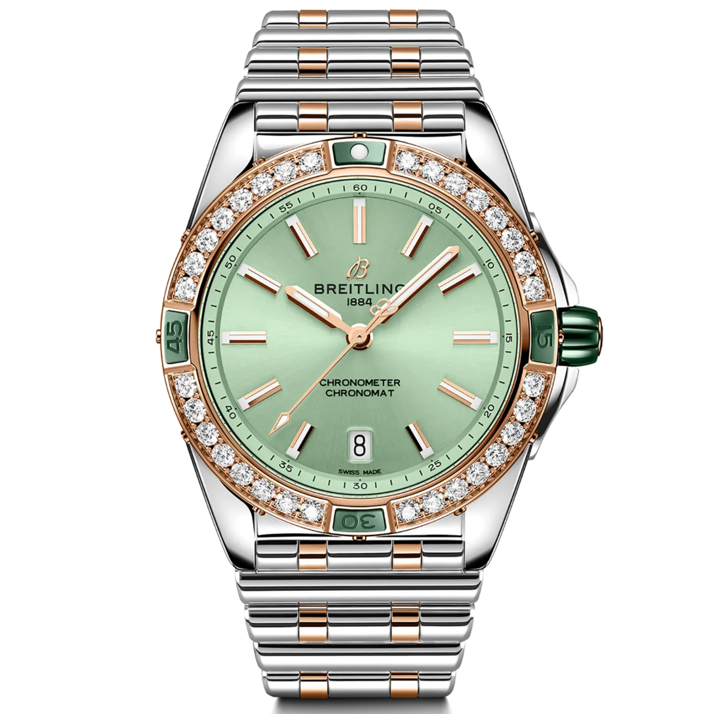 Breitling Super Chronomat 38mm Diamond Watch with Mint Dial