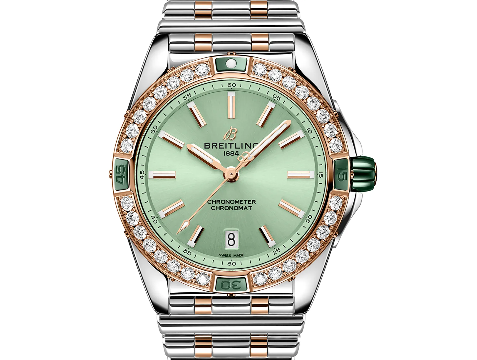 Breitling Super Chronomat 38mm Diamond Watch with Mint Dial