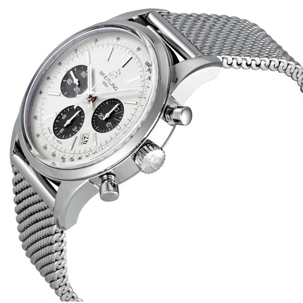 Breitling Transocean 01 Automatic Chronograph Silver Dial Stainless Steel Men's Watch AB015212-G724SS