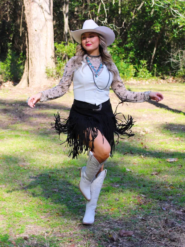 Buck Wild Mesh Long Sleeve Top, Cowboy print